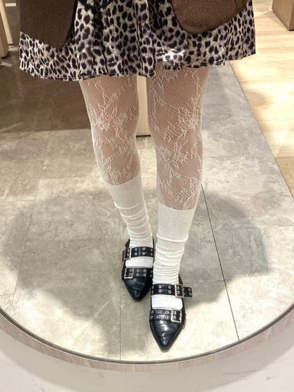 日本製 靴下屋 Lace flower tights
