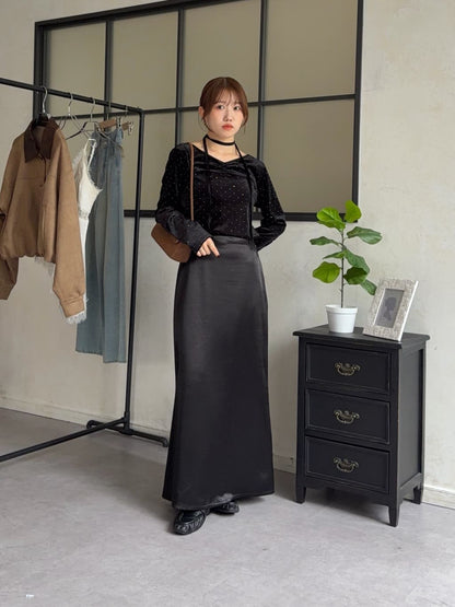 Thevon 水鑽絨面 V領Top with choker - Image 33