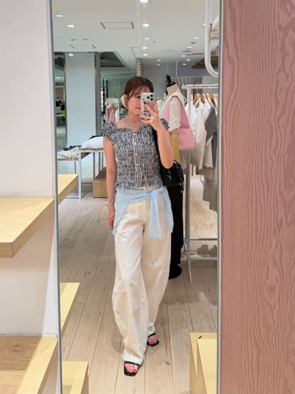mystic 格紋 Shirred French blouse - Image 76