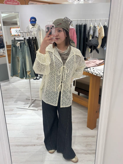 CIAOPANIC Lace-Collar Cardigan with Ribbon - Image 34