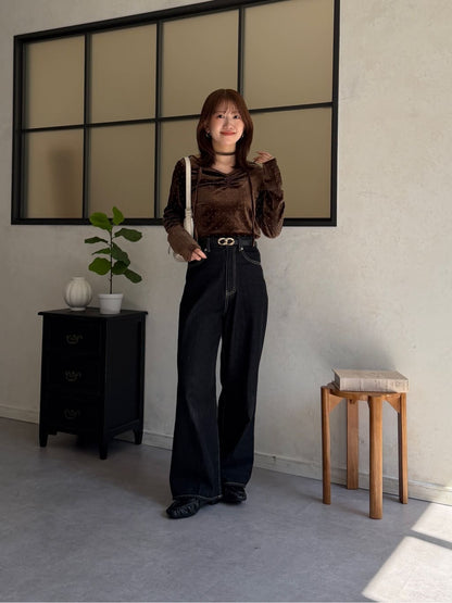 Thevon 水鑽絨面 V領Top with choker - Image 32