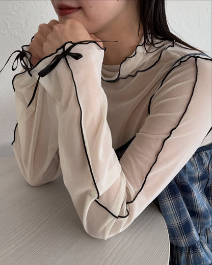 Kutir Ribbon高領sheer top