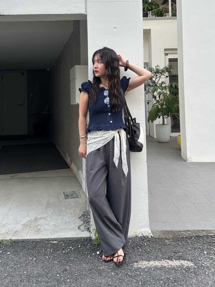 mystic 格紋 Shirred French blouse - Image 71