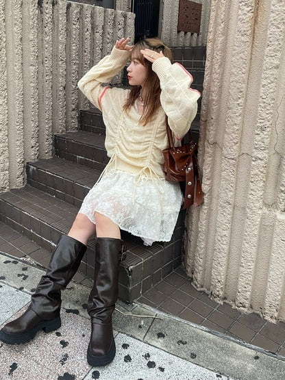 w closet 抽繩拼色針織