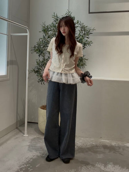Kastane [Wide] floral embroidered denim - Image 35