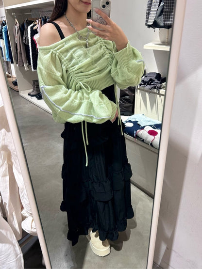 w closet 抽繩拼色針織