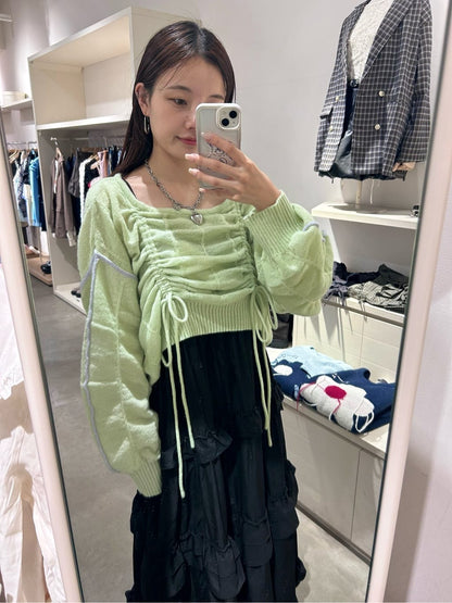 w closet 抽繩拼色針織