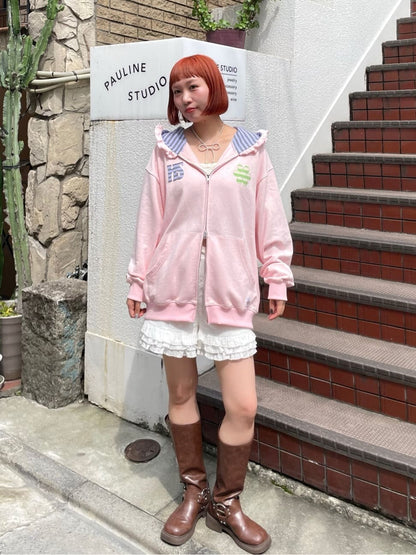 HELLO.SANFRANCISCO 橫紋Ruffle邊Double Zip Hoodie - Image 48