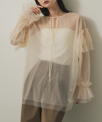 SENSE OF PLACE Sheer Tulle Frill Top