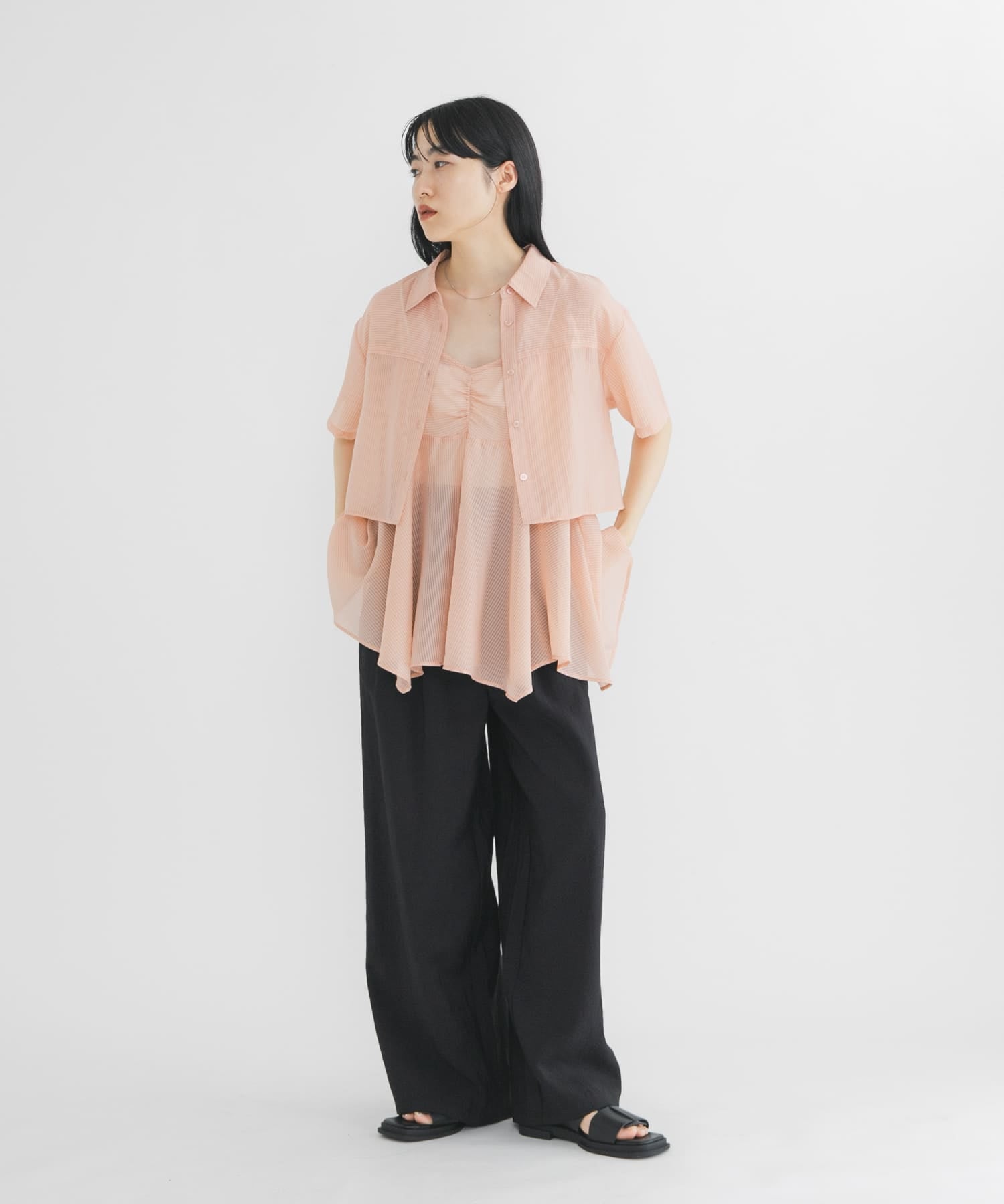 KBF 條紋透膚襯衫+背心SET - Image 8