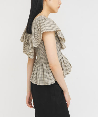 KBF Front hook check ruffle blouse - Image 11