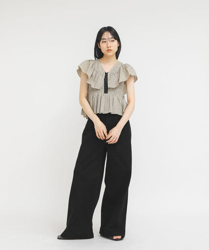 KBF Front hook check ruffle blouse - Image 12