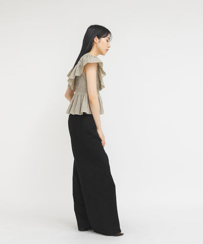 KBF Front hook check ruffle blouse - Image 13