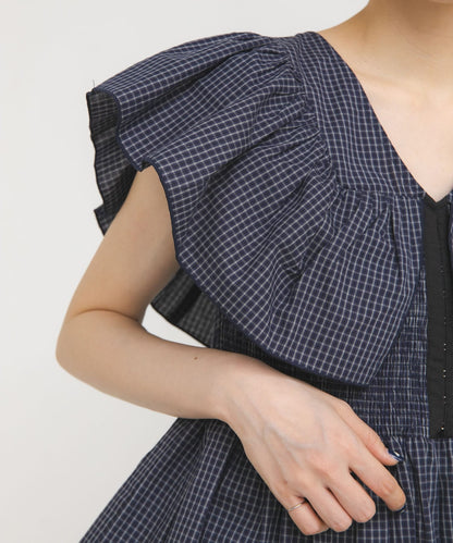 KBF Front hook check ruffle blouse - Image 15
