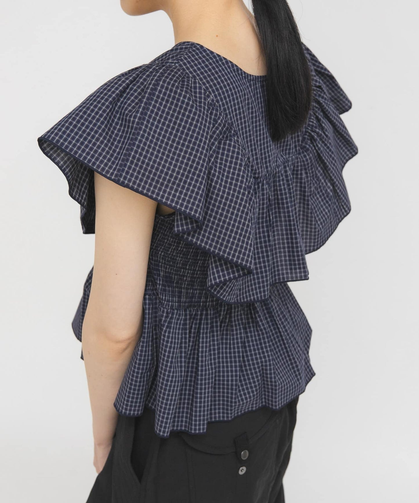 KBF Front hook check ruffle blouse - Image 17