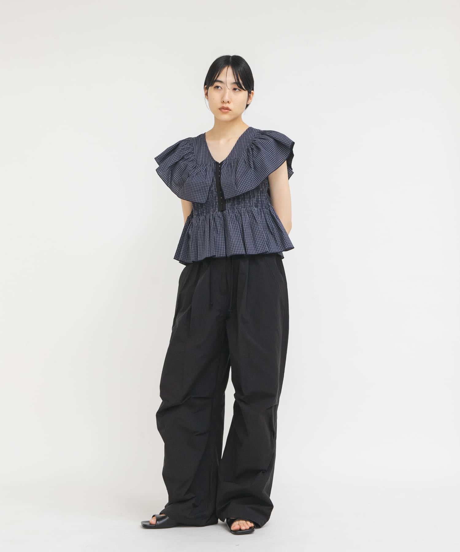 KBF Front hook check ruffle blouse - Image 20