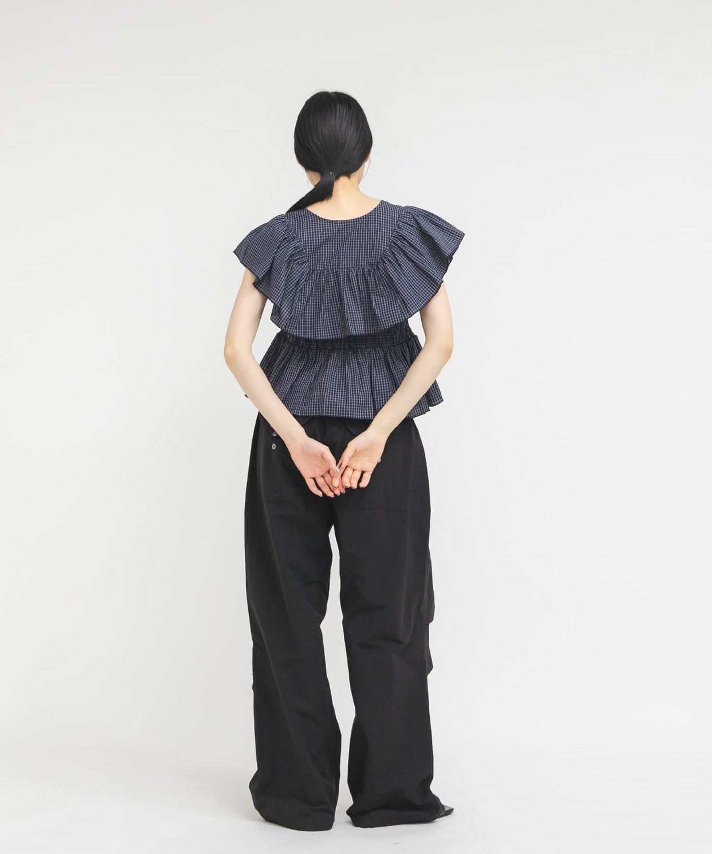 KBF Front hook check ruffle blouse - Image 21