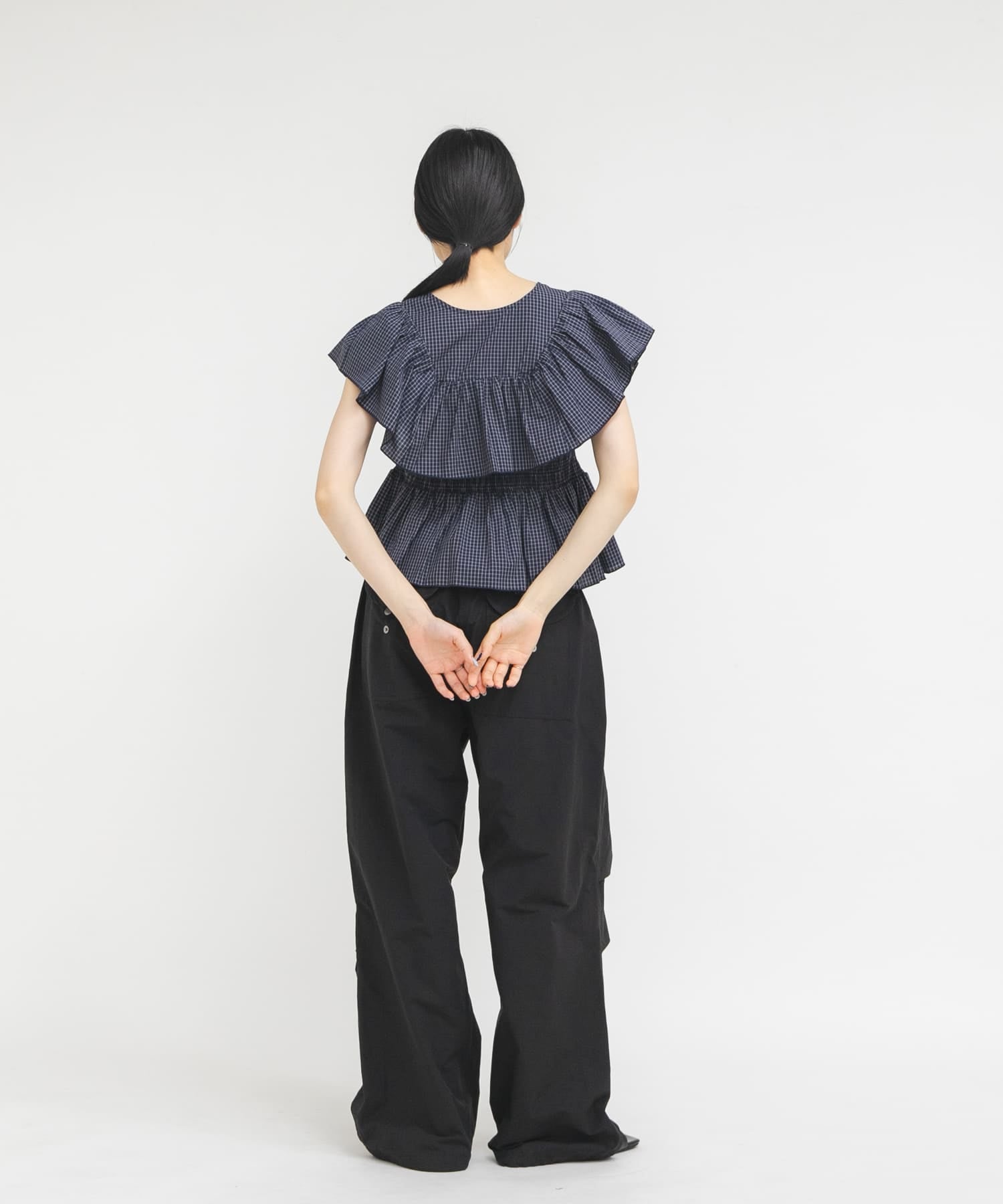 KBF Front hook check ruffle blouse - Image 21
