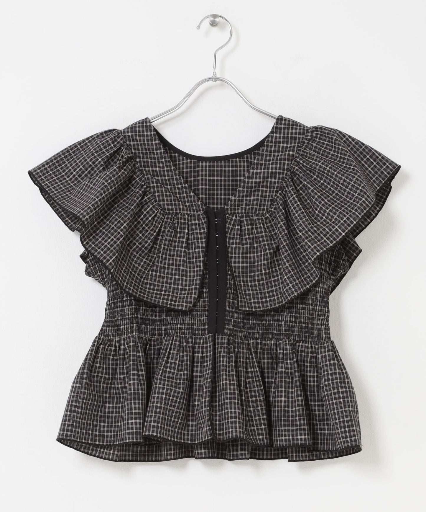 KBF Front hook check ruffle blouse - Image 22