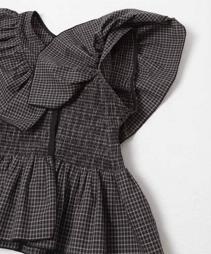 KBF Front hook check ruffle blouse - Image 23