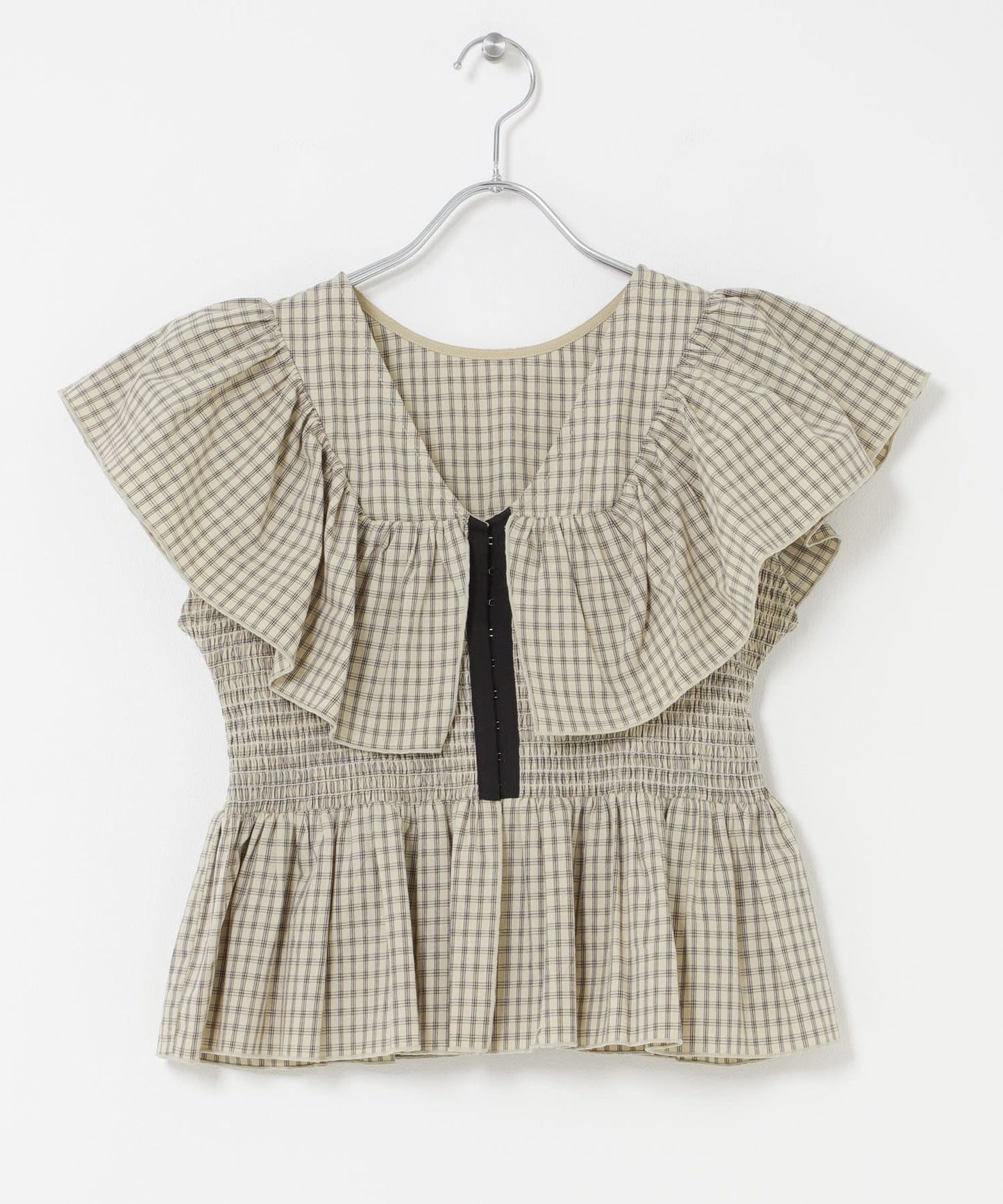 KBF Front hook check ruffle blouse - Image 28