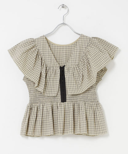 KBF Front hook check ruffle blouse - Image 28