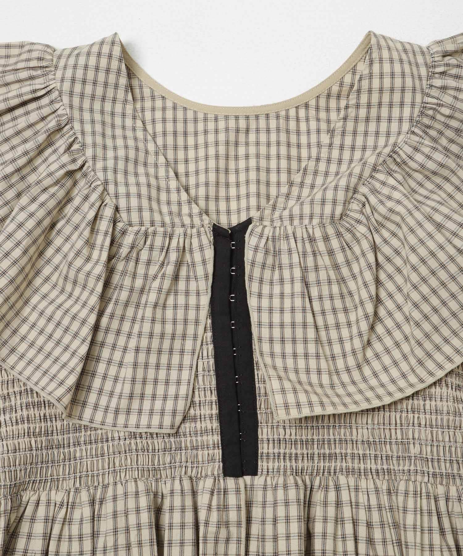 KBF Front hook check ruffle blouse - Image 29