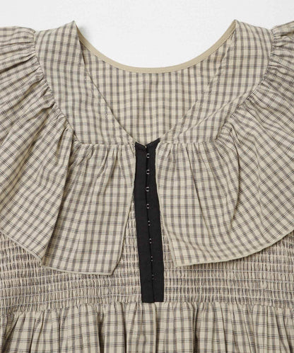 KBF Front hook check ruffle blouse - Image 29