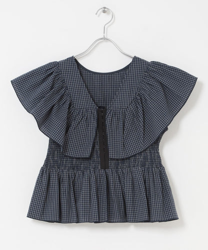 KBF Front hook check ruffle blouse - Image 30