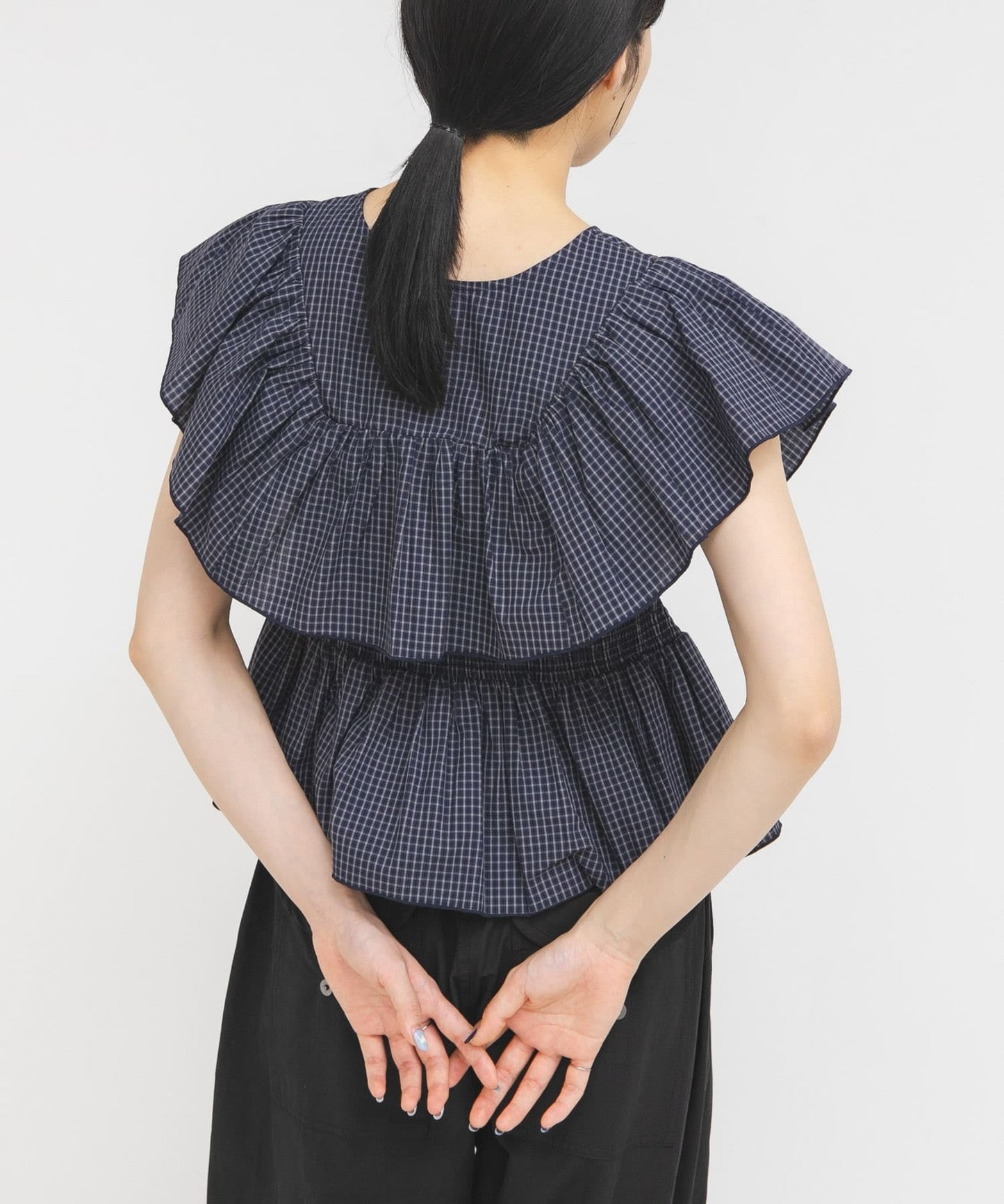 KBF Front hook check ruffle blouse - Image 3