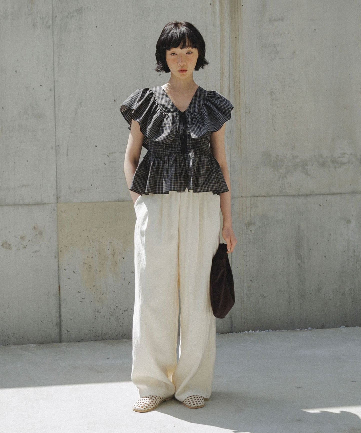KBF Front hook check ruffle blouse - Image 6