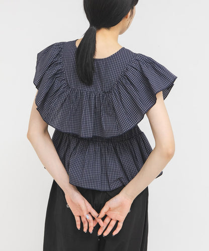 KBF Front hook check ruffle blouse - Image 35
