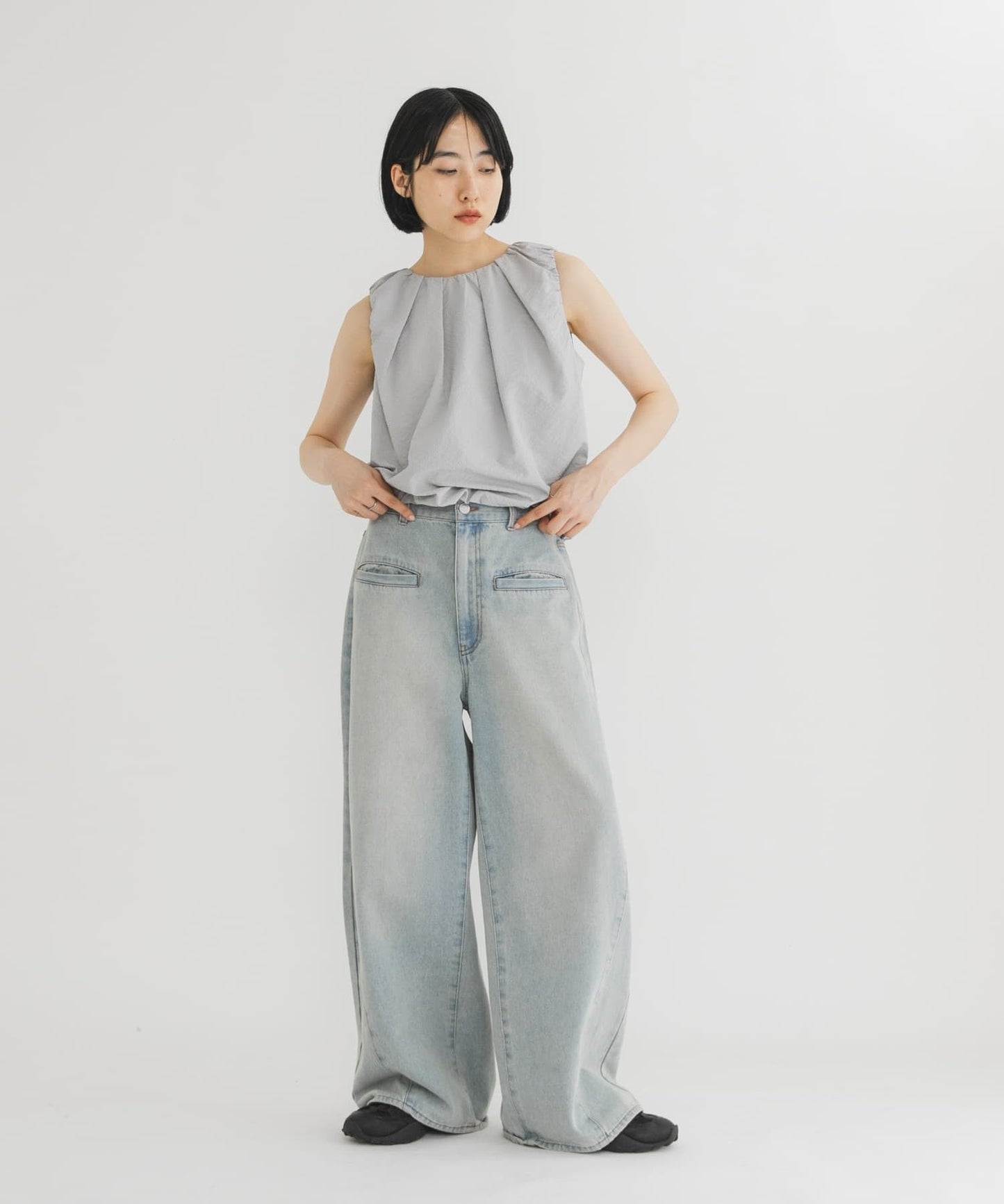 [可調節腰] KBF 寬牛仔褲 - Image 7