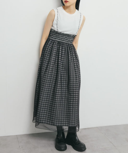 KBF 2 way薄紗格紋半身裙