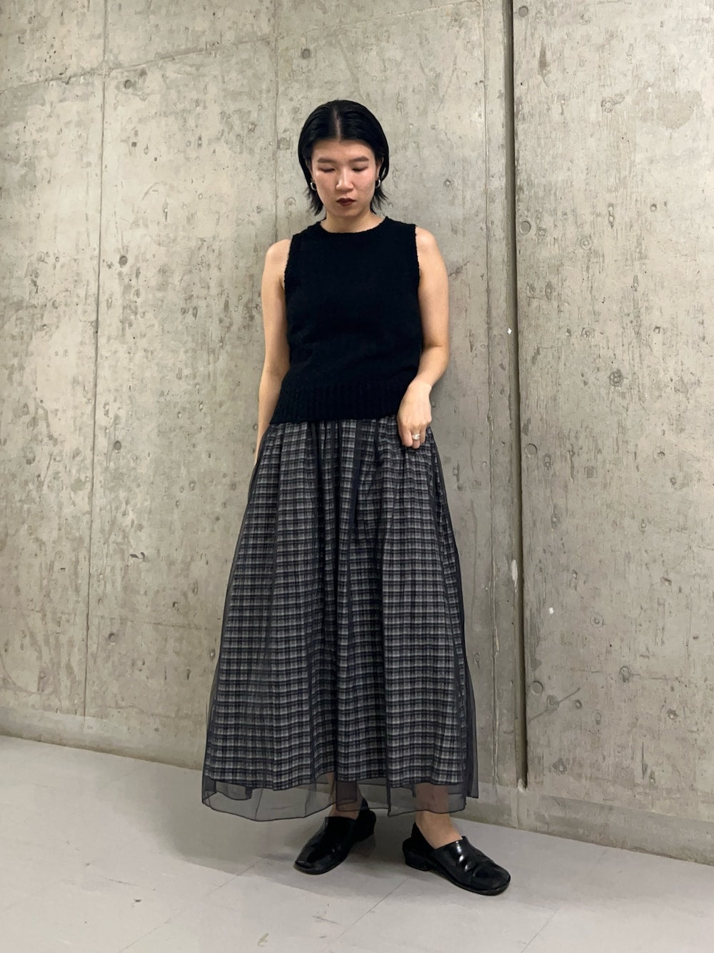 KBF 2 way薄紗格紋半身裙