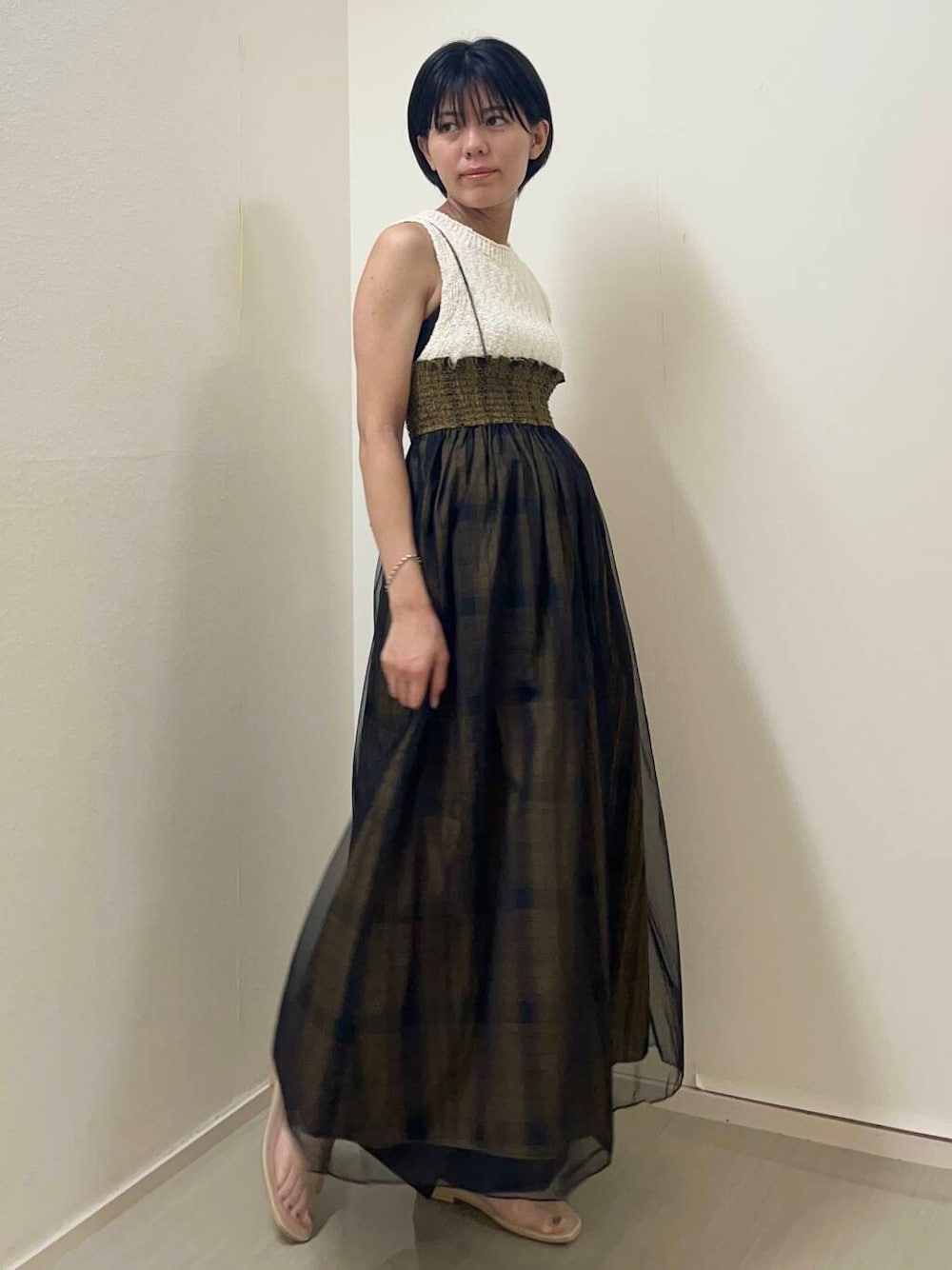 KBF 2 way薄紗格紋半身裙