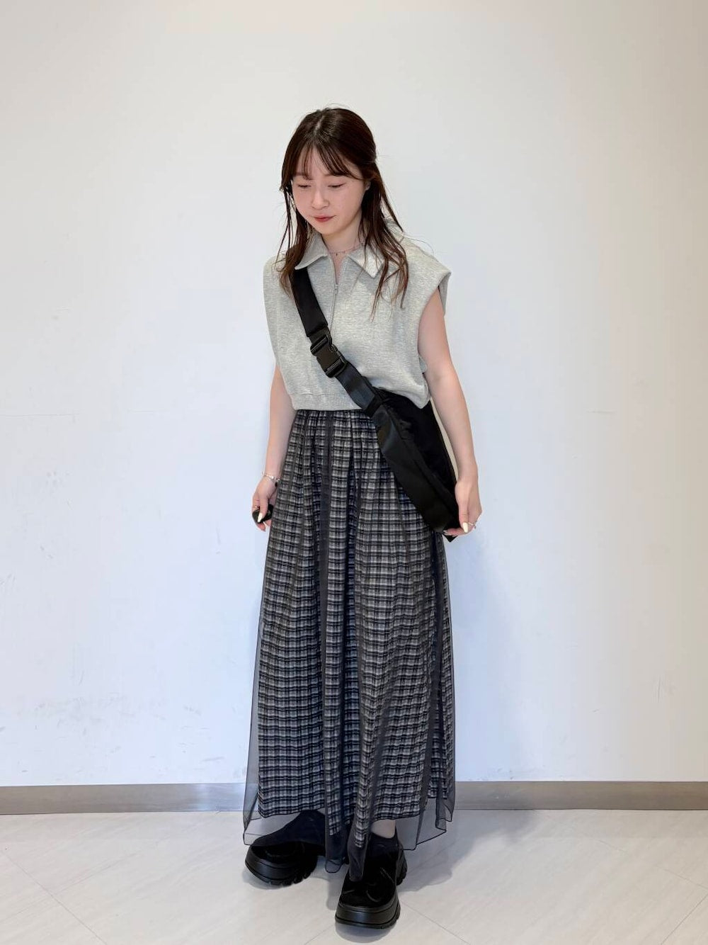 KBF 2 way薄紗格紋半身裙