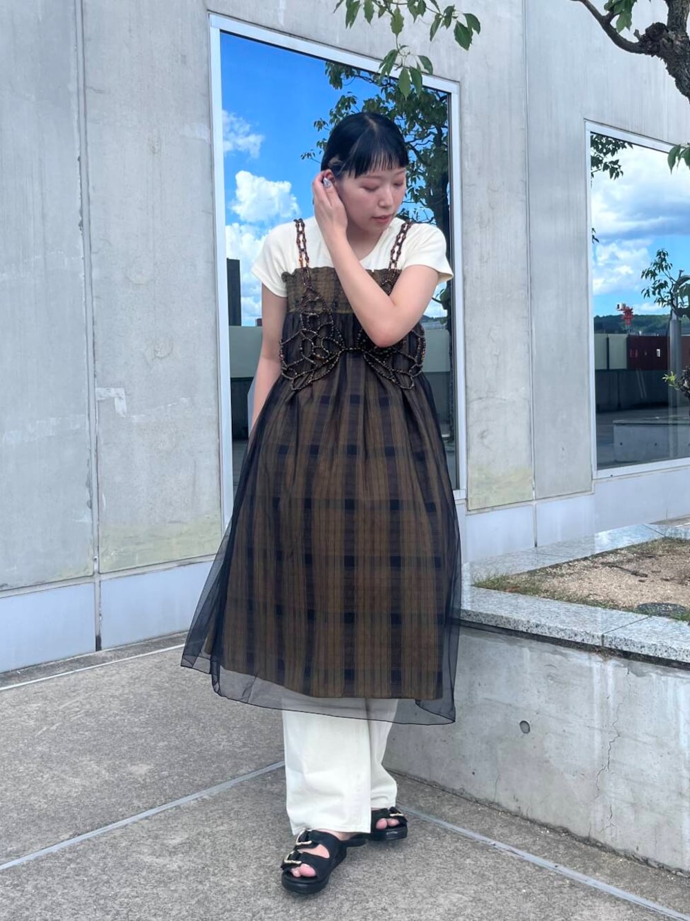 KBF 2 way薄紗格紋半身裙