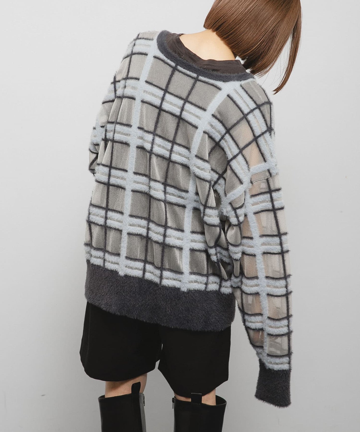 KBF sheer check feather knit