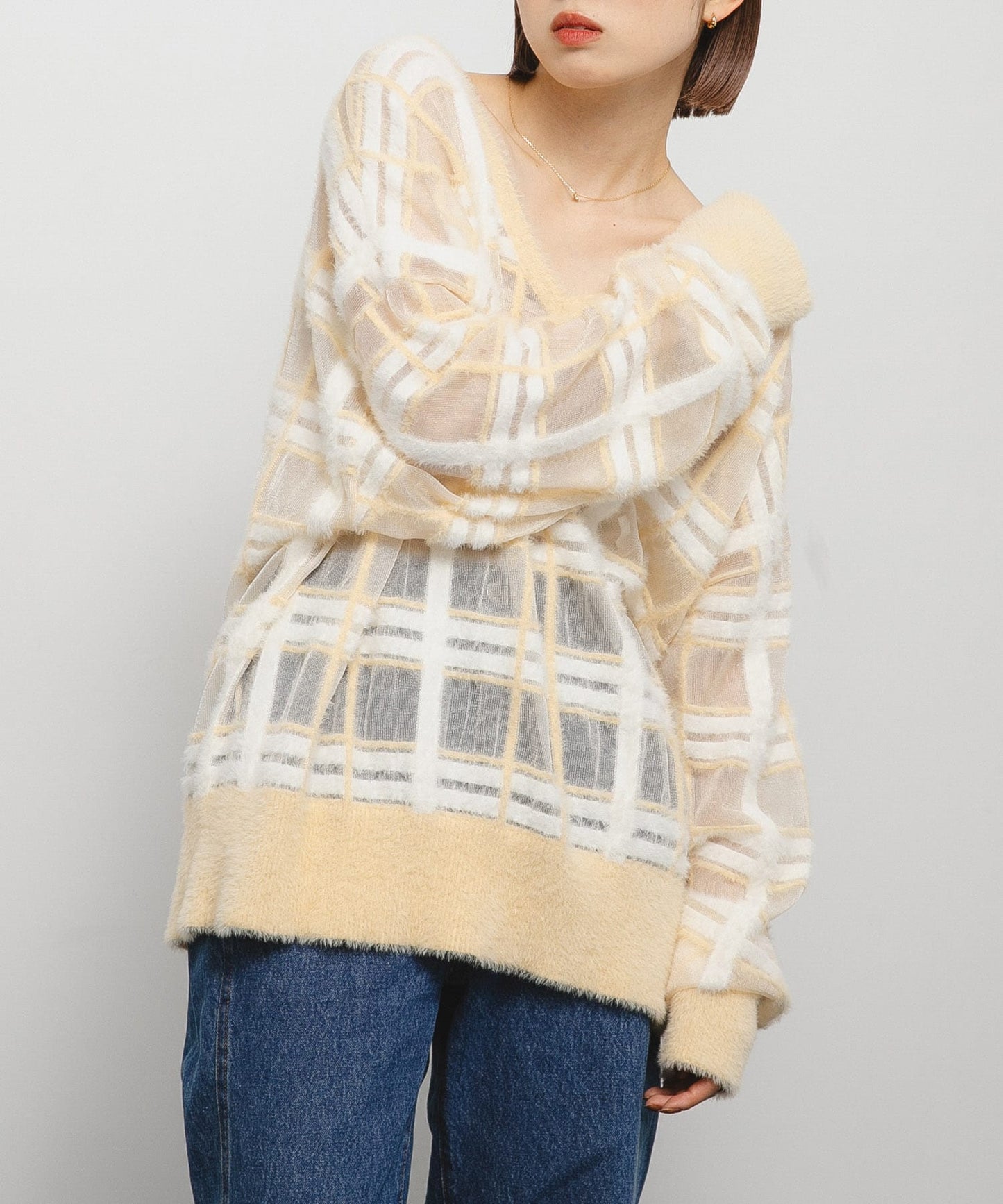 KBF sheer check feather knit