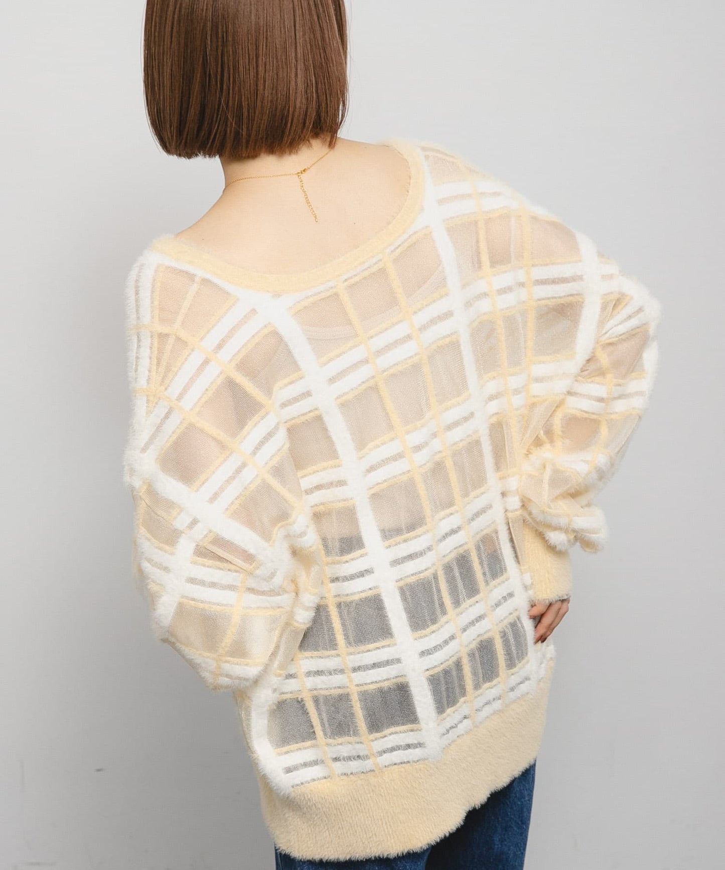 KBF sheer check feather knit