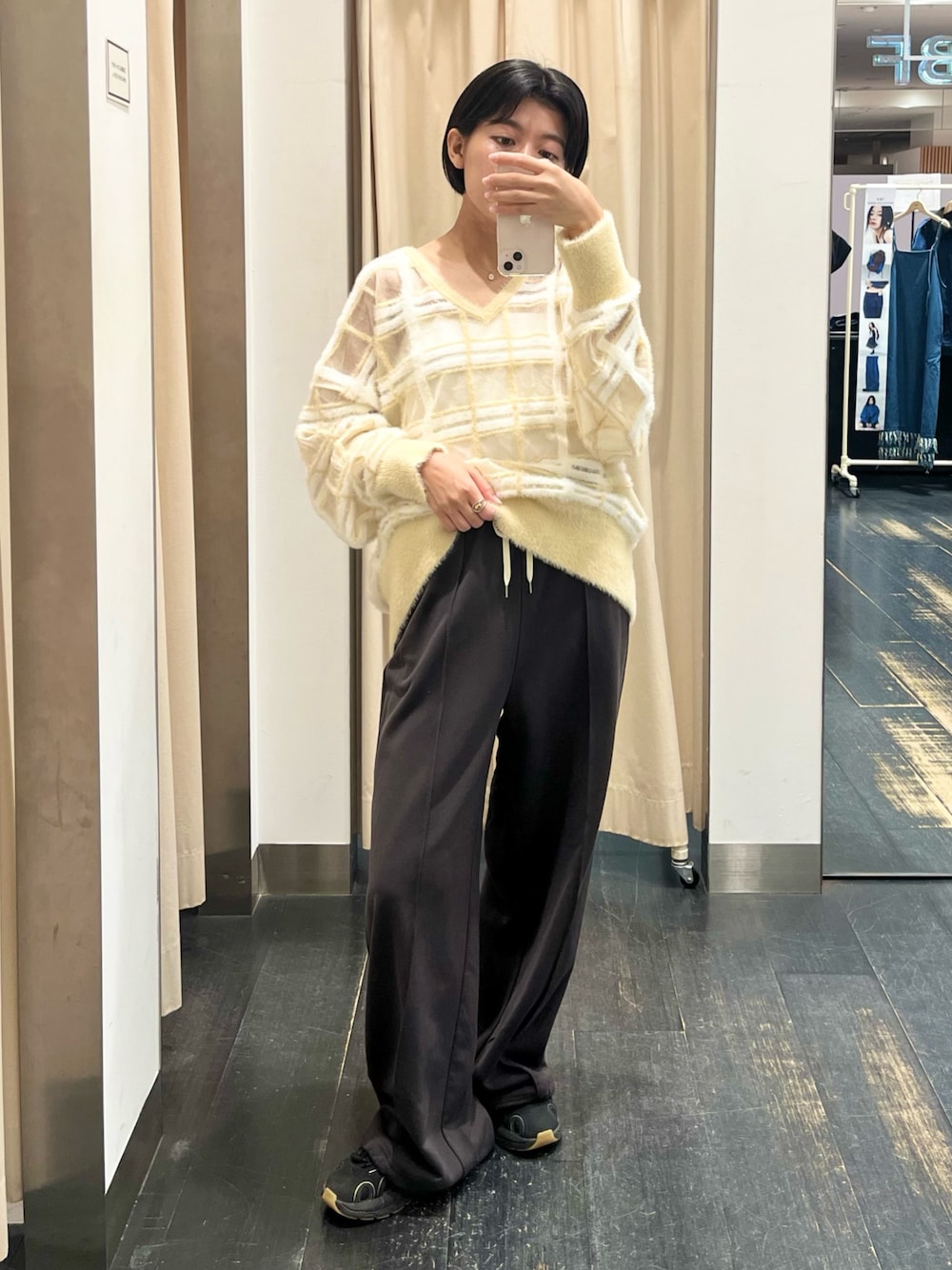 KBF sheer check feather knit