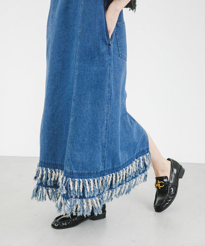 KBF 流蘇牛仔吊帶連身裙