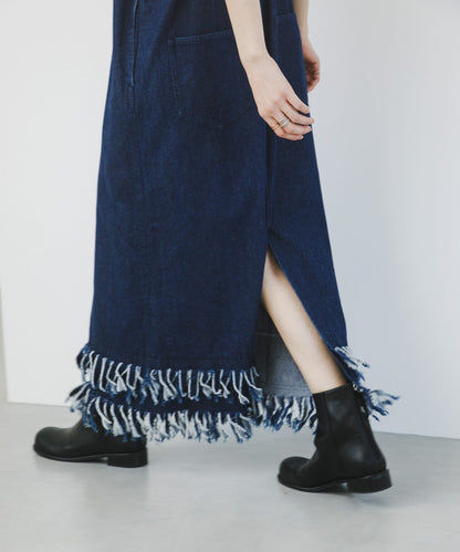 KBF 流蘇牛仔吊帶連身裙