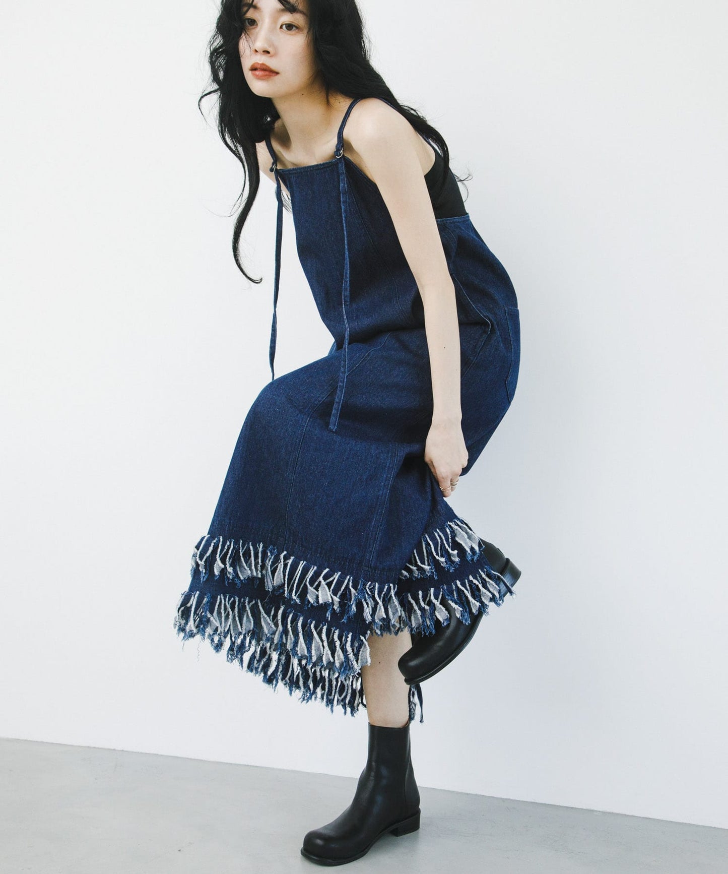 KBF 流蘇牛仔吊帶連身裙