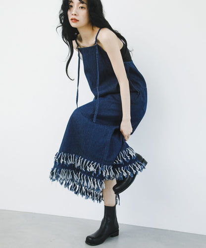 KBF 流蘇牛仔吊帶連身裙
