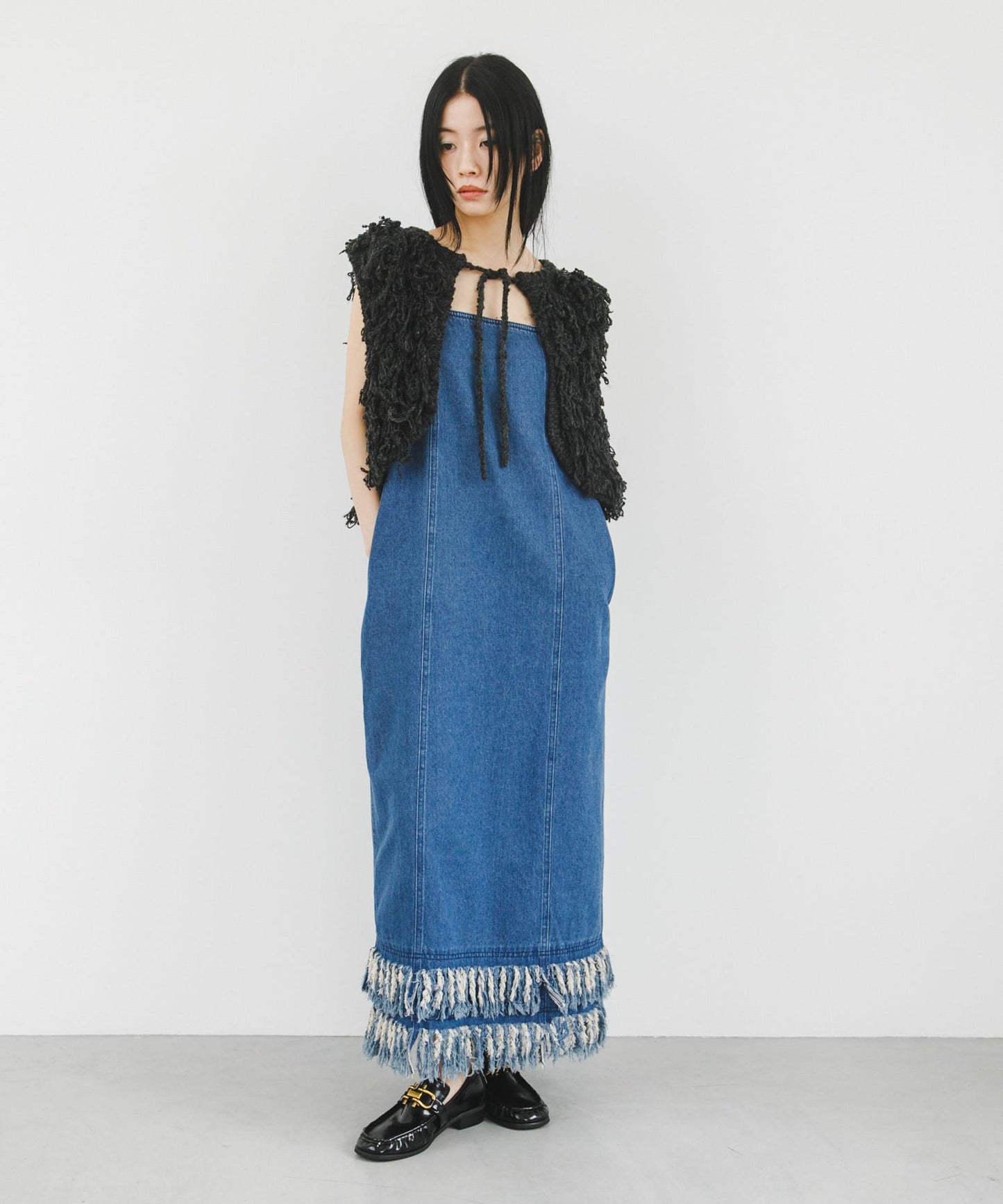 KBF 流蘇牛仔吊帶連身裙