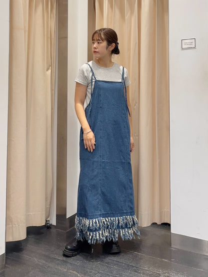 KBF 流蘇牛仔吊帶連身裙