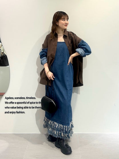KBF 流蘇牛仔吊帶連身裙