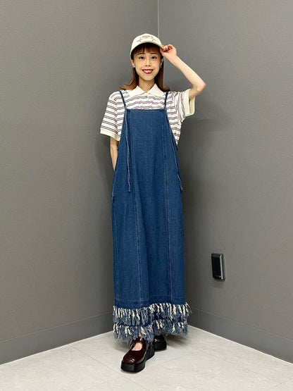 KBF 流蘇牛仔吊帶連身裙